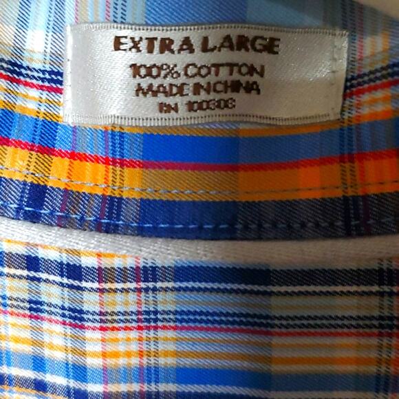 Peter Millar SZ XL 100% Cotton Blue Plaid Button Up Shirt - Picture 5 of 8